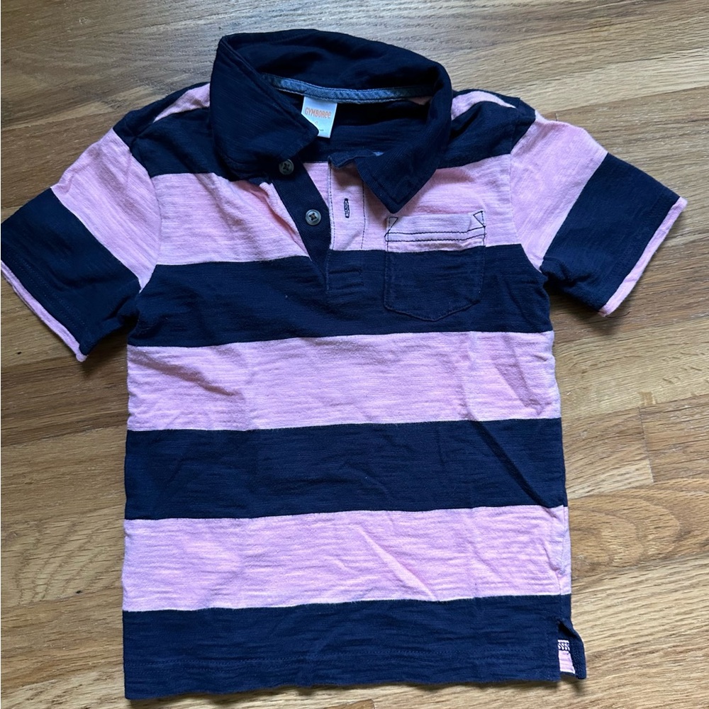 Gymboree polo shirt short sleeve Boys size 6 pink and navy stripes